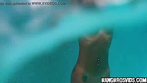 Cute Asian petite 18+ gets fucked by big black cock in pool POV