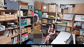 Anastasia Rose's big tits shoplifter gets caught and sucks big cock to avoid authorities.