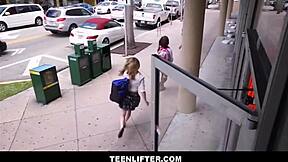 Tiny 18+ tits blonde shoplifter makes fuck deal with guard goldie glock