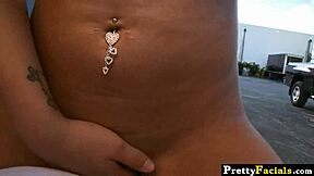 hot brunette facial kitty bella getting cum on face