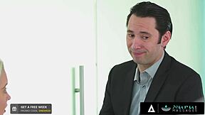 Chloe Cherry gets intensely fucked sideways by boss in nuru massage bath