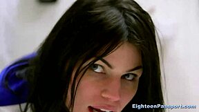 Muscled guy smashes two hot teens in garage blowjob