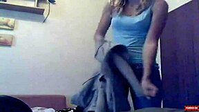 Watch this teen rip clothes off in a webcam striptease