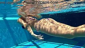 Look at me, sexy Russian milf Kalisy, stroking myself by the pool!