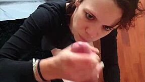 this whore gives me a handjob and licks my cock till i cum on her hare