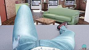 Neighbour MILF with big ass plays game leading to cowgirl riding and cumshot