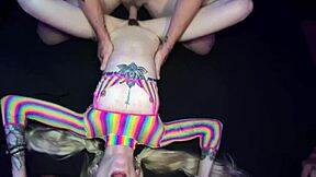 Tiny Blonde Gets Spit Roasted By Big Cocks In Group Fuck