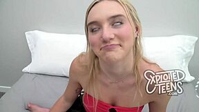 leggy 18 year old blonde newbie sucking cock eagerly