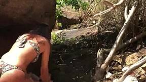 fucking on the beach with a cute brunette. her petite body shines in public reality.