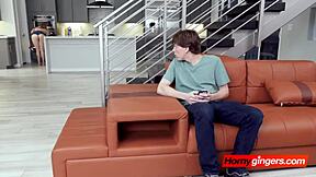 Ginger hottie seduced by stepbrother into getting drilled in the kitchen?