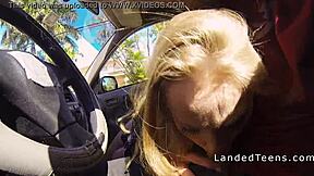 Dude enjoys blowjob from sexy blonde teen