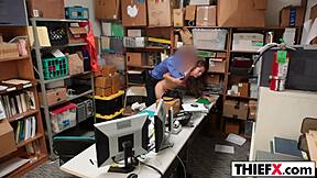 teen thief punished with big cock blowjob at office begging not to tell parents