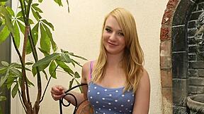 blonde teen sucks electrifying dong to cumshot close up.