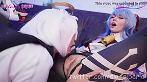 Ganyu receives lesbian sex instruction from Paimon with dildo and toys