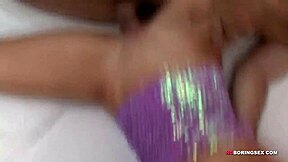 Petite blonde gets shared in a hardcore threesome by two guys