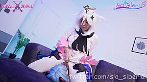 Ganyu receives lesbian sex instruction from Paimon with dildo and toys