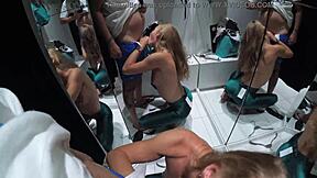 Amateur couple Sasha Bikeyeva gives casual blowjob in fitting room