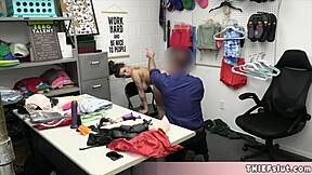 hey, petite brunette thief indica flower got caught hiding sextoys and now she's getting fucked rough