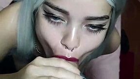Blonde smears lipstick during deep blowjob 😘
