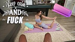 watch xxlayna marie stretch her petite latina body with huge black cock in yoga