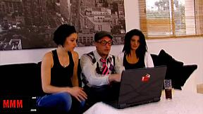 two hot latina sluts sucking and fucking a stupid dude