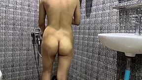 teen girl in shower, close up of sexy ass and naked body, just stunning in bathroom.