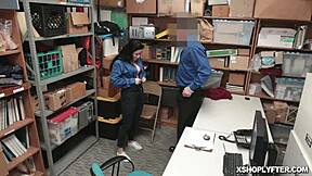 Monica Saige gets rough doggystyle from the LP officer in the office.