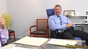 In The Office, Old Guy With Young Teen Stepdaughters