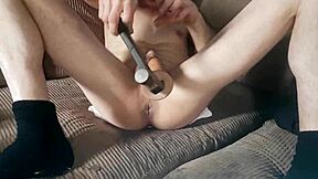 Young sissy hammers huge ass with dildo solo