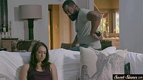 Slutty stepdaughter gets fucked and creamed in an interracial cowgirl scene