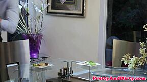 Kinky attention for natural tits and hairless pussy