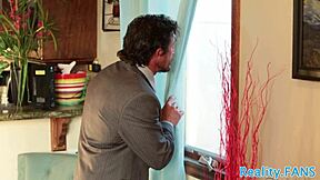 Alluring stepdaughter rides fat cock passionately