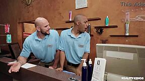 petite teen gets tag teamed in tanning salon with pov