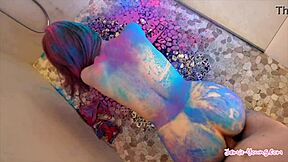 covered in colors and pleasured