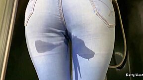 Feeling wild with a golden shower in wet jeans!