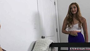 Oil teen babe's first big cock threesome