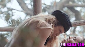 blonde babe licks pussy outdoors with german girl