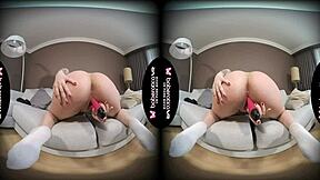 18-year-old Kira shows off her tattooed body and masturbates in VR