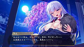 Young anime girl in blowbang scene with big tits