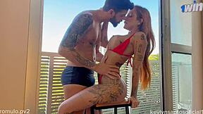 ready to hit the pool but he begged to bang on the balcony