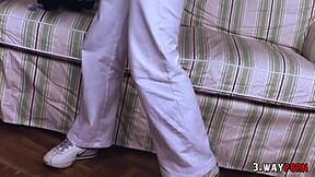 three-way action unfolds as two guys take on a hot teen babe for wild fun. watch her handle both dicks with ease.