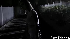 Babe intensely deepthroats dick in kinky threesome, bent over for doggystyle with trimmed pussy