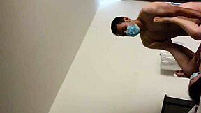 Mask wearing chinese petite gets creampied in hidden hotel fuck