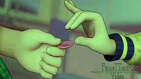 Erica Sucking with Condom in Wild Hentai 3D Scene