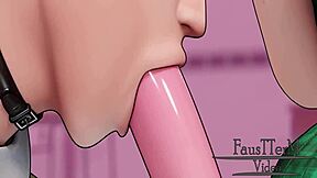 Erica Sucking with Condom in Wild Hentai 3D Scene