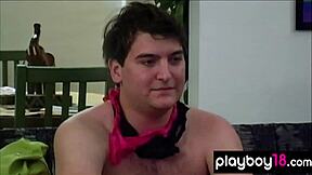 Nasty lesbians Andrea Lowell and Kaylynn trick unsuspecting guys with a wild striptease.