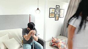 Wow, the blind guy fucks the slut caretaker and the naughty electrician!