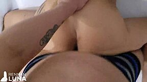 she's my wife's friend, hot brunette teen moaning while giving her tight pussy 😍