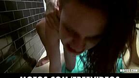 three wild sluts invade men's bathroom for steamy group doggystyle action with blondes and brunettes