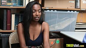 Hot ebony teen punished with rough doggystyle fuck on cctv after shoplifting